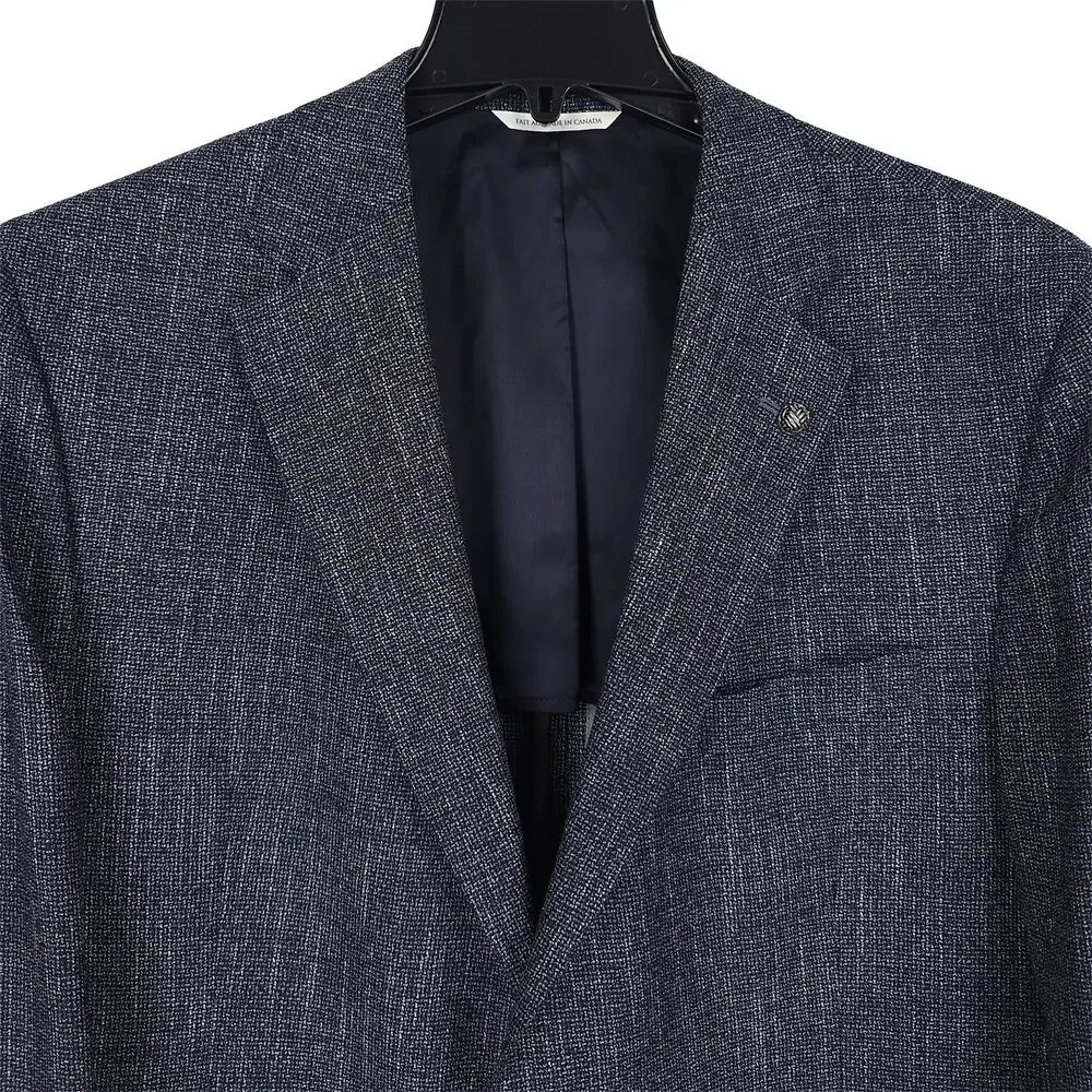 Jack Victor Mens Midland Unstructured Sport Coat 46R Blue Textured Melange Wool